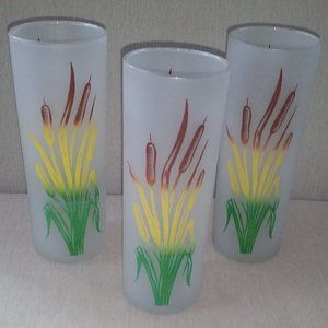 Set of 3 Vintage mid century frosted Cattail Tom Collins glasses EUC